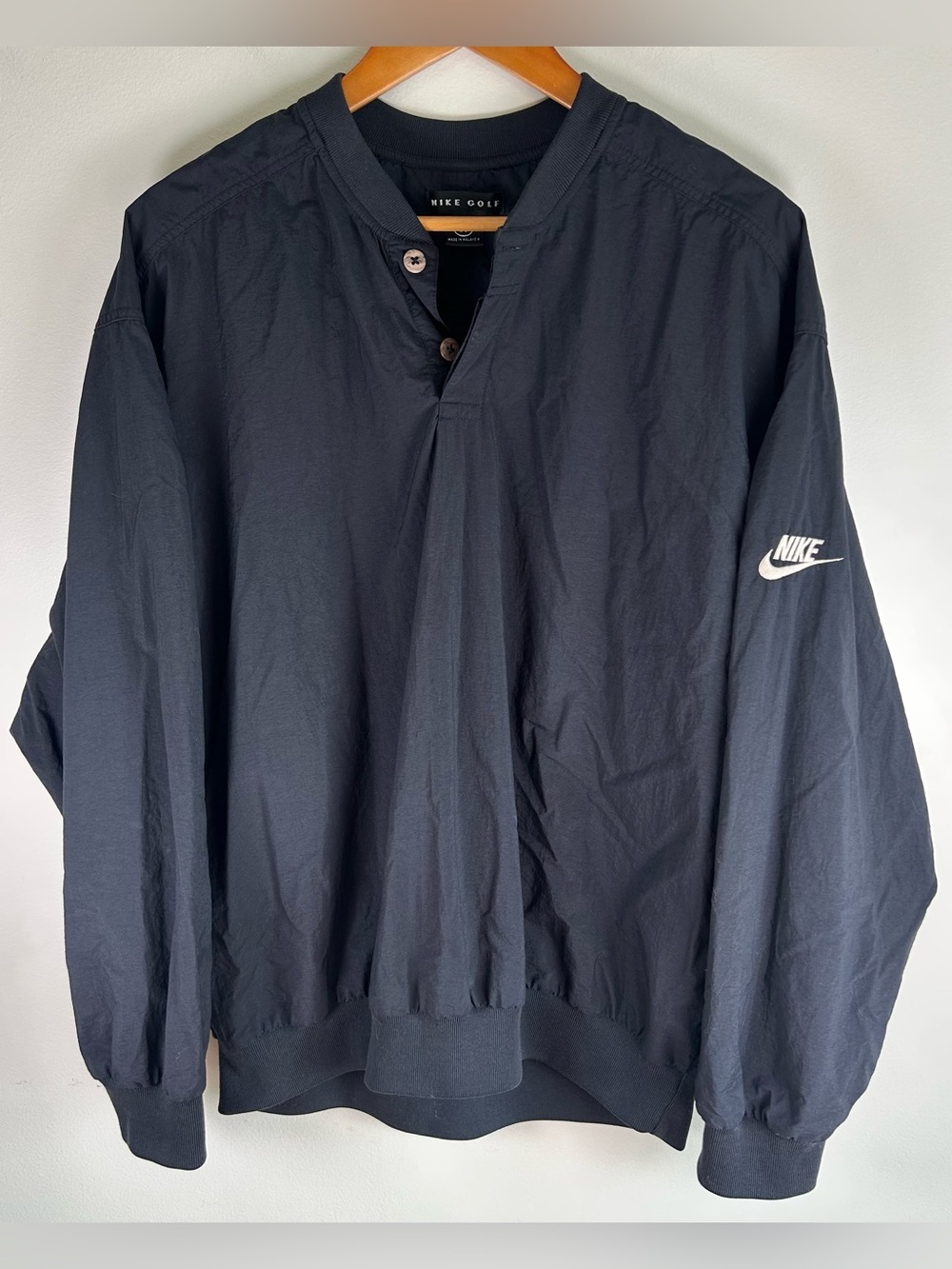 Vintage 90s Nike Golf Men’s Windbreaker Jacket L Black Pullover Swoosh Nylon EUC
